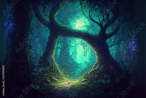 A path through a beautiful magical fantasy forest  Generative AI