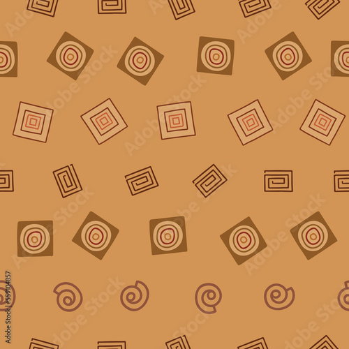 Seamless Pattern with geometric Tribal style elements lined up in brown and yellow colours