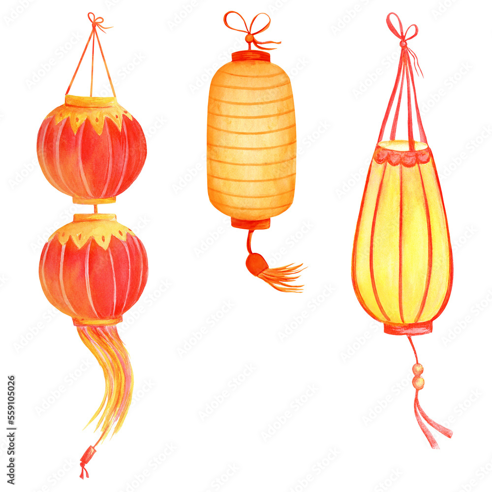 Chinese paper street lantern of different shapes, decorative elements for festive design Illustrations Chinese paper street lantern of different shapes, decorative elements for festive design Illustrations