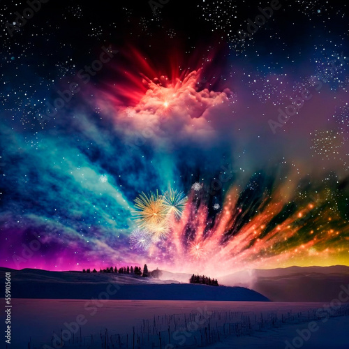 Bright night sky with fireworks. High quality illustration © NeuroSky