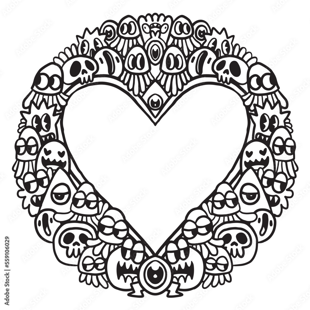 Cute monster Valentine doodle frame Cute monster Valentine doodle frame