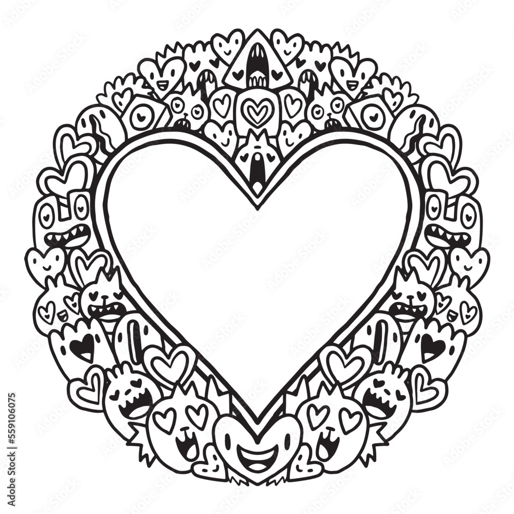 Cute monster Valentine doodle frame Cute monster Valentine doodle frame