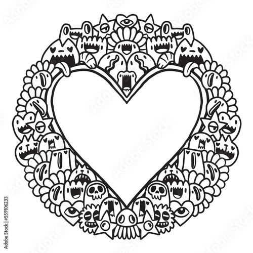 Cute monster Valentine doodle frame 