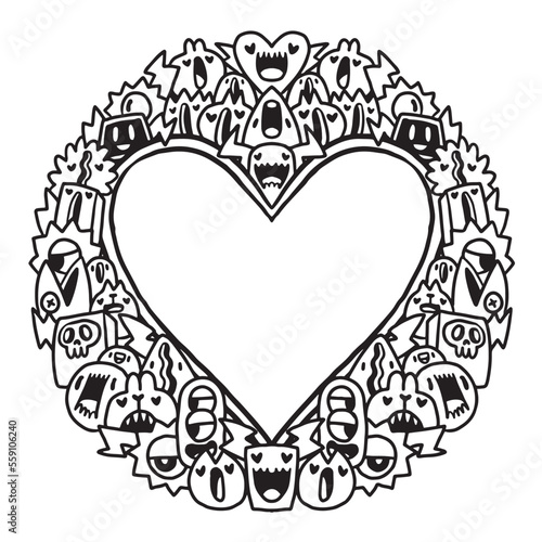 Cute monster Valentine doodle frame 