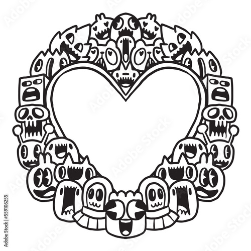 Cute monster Valentine doodle frame 