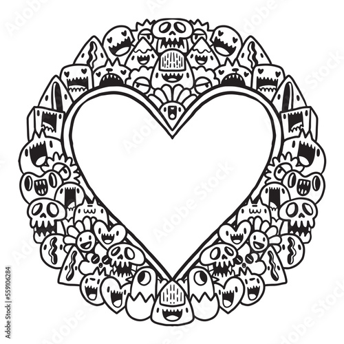 Cute monster Valentine doodle frame 