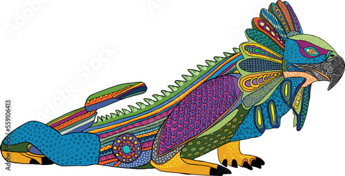 Mexican colourful Alebrije Dream Monster iguana eagle