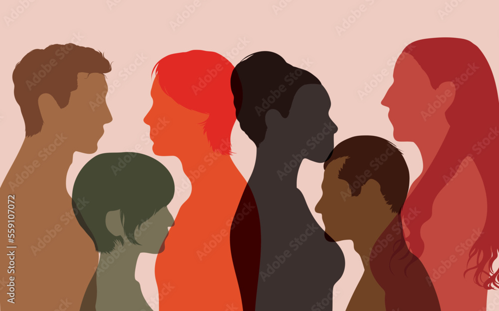 Multi-ethnic culture for people with diverse ethnic backgrounds. Against racism and racial equality. We're a multicultural society. Men and women from different cultures make up this profile group.