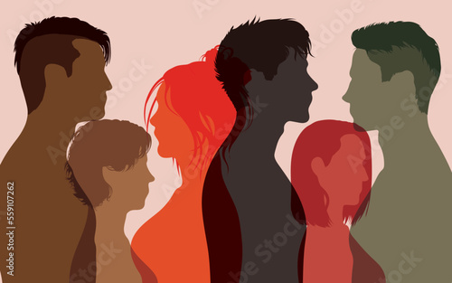 Different nationalities in a group. Multiracial people of different ages with multiple exposures and profiles. Cultures local and regional.
