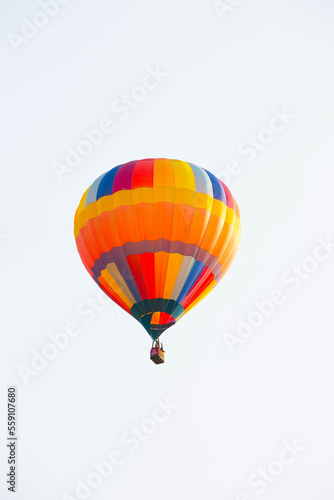 Balloons float in the sky with a white background.