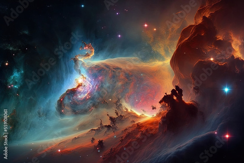 nebula in space stunning picture of space with clouds and lights planets and stars. Generative AI