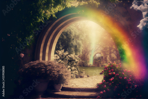 Experience the Magic of a Fantasy Garden with a Colorful Rainbow - Mythical  Imaginary  and Enchanting Visions Await