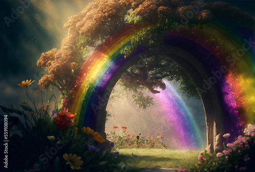 Experience the Magic of a Fantasy Garden with a Colorful Rainbow - Mythical  Imaginary  and Enchanting Visions Await