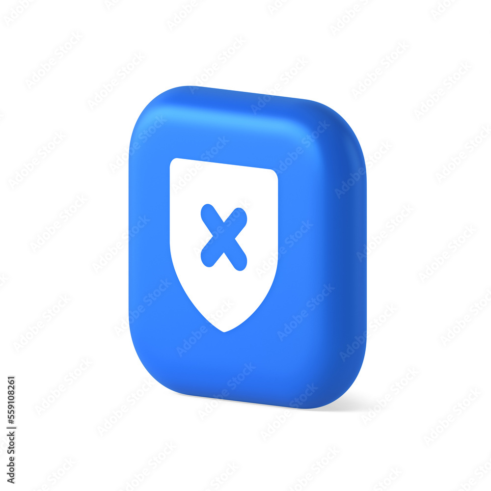 Decline shield button cross mark wrong unsend defense virtual guard 3d realistic isometric icon Decline shield button cross mark wrong unsend defense virtual guard 3d realistic isometric icon