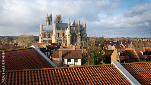 Elevated view of Beverley minster on a fine winter morning. Beverley, UK.