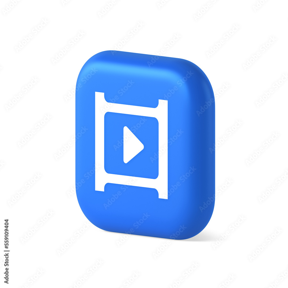 Video film multimedia content play button digital player broadcasting 3d realistic isometric icon Video film multimedia content play button digital player broadcasting 3d realistic isometric icon
