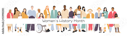 Women's History Month card. Flat vector illustration.
