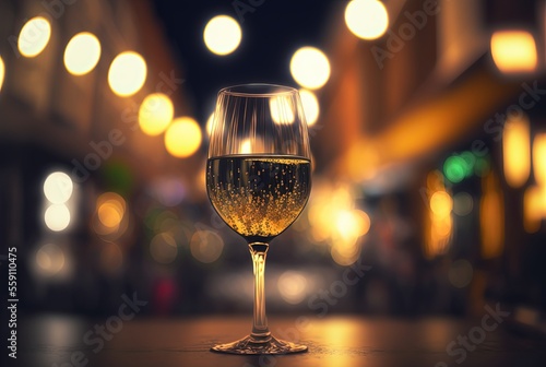 cocktail or champagne glass with cityscape as background