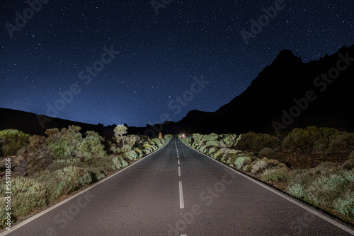 Subtle Stars Above the Highway at Boca Tauce, Teide National Park