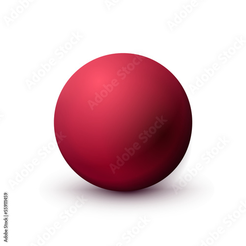 Red sphere, ball fashionable viva magenta color. Matt mock up of clean realistic orb, icon. Geometric simple shape design, figure circle form. Isolated on white background, vector illustration.