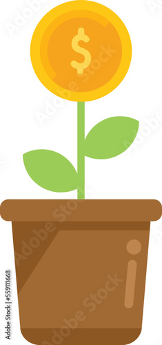 Monetize plant icon flat vector. Media increase. Money strategy isolated