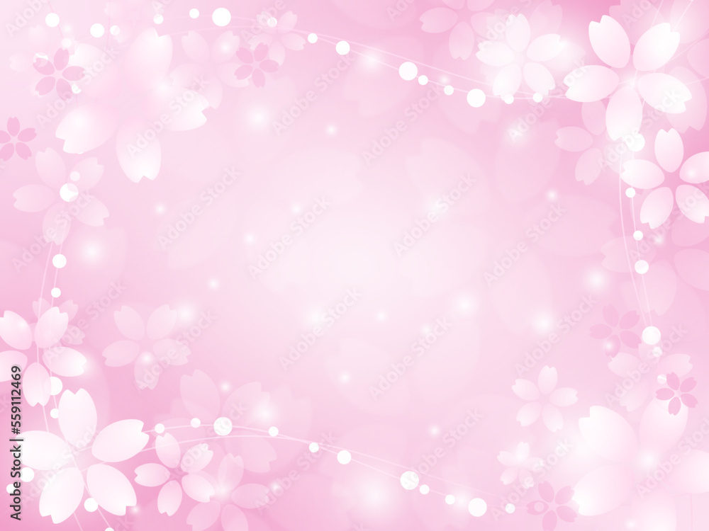 桜のピンクの背景、春のキラキラのフレーム
