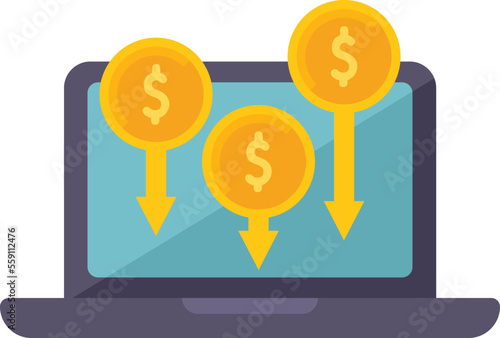 Laptop online profit icon flat vector. Social business. Mobile conversion isolated