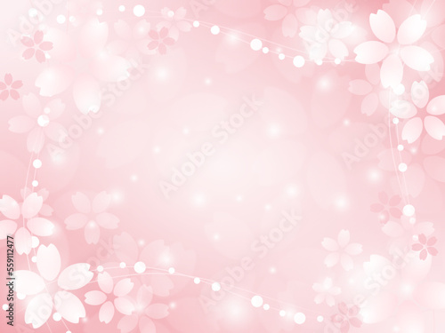 桜のピンクの背景、春のキラキラのフレーム 