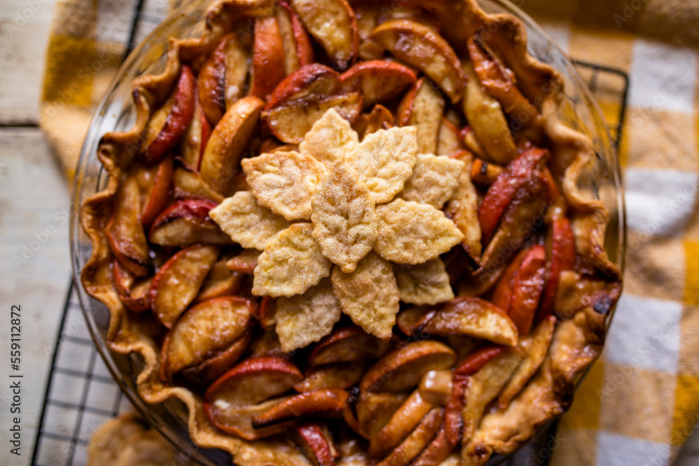 Over head view of decorative apple pie Over head view of decorative apple pie