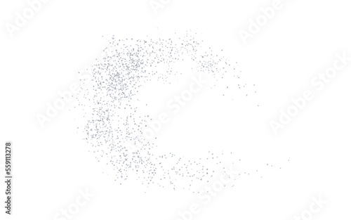 Arc backdrop plume silver texture crumbs. Silverish dust isolated. Vector.