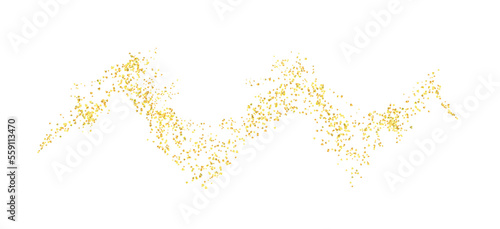 Zigzag, squiggle plume golden abstract grainy texture, crumbs for background or backdrop. Gold dust. Sand particles grain. Jewelry, carefully placed by hand. Jewel confetti. Vector