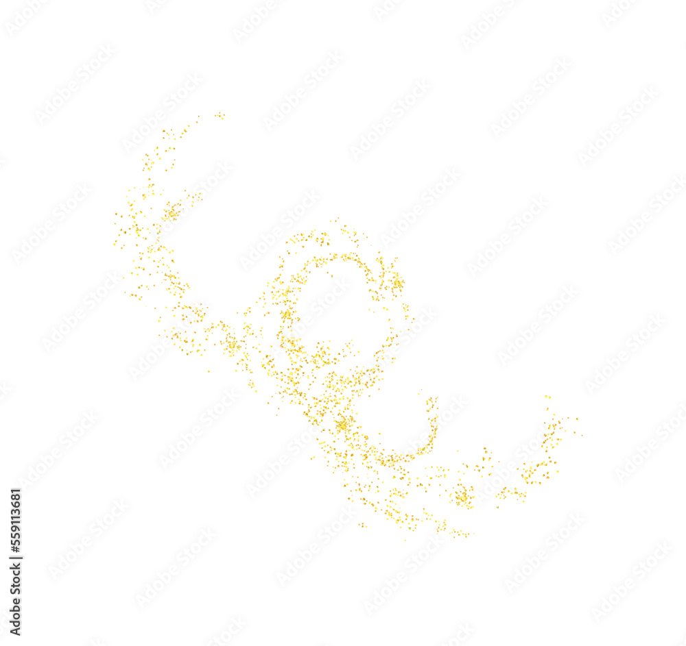 Obraz premium Curl, swirl plume golden abstract grainy texture, crumbs for background or backdrop. Gold dust. Sand particles grain. Pieces plume. Jewelry, carefully placed by hand. Jewel confetti. Vector