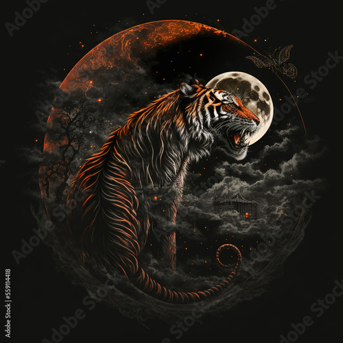 tiger in the sky  tiger in the night  tiger deagon in japanese style tiger in the sky tiger in the dark tiger in the dark  tiger in the night  tiger on a black background 