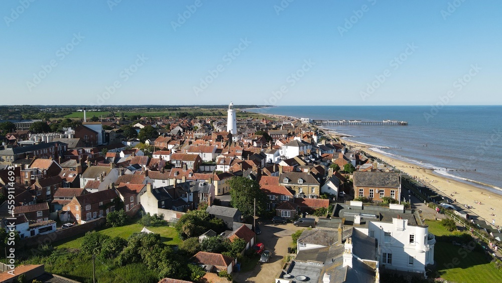Southwold Suffolk seaside town UK drone aerial view