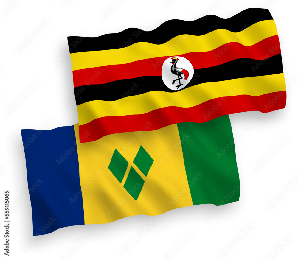 Fototapeta premium Flags of Saint Vincent and the Grenadines and Uganda on a white background