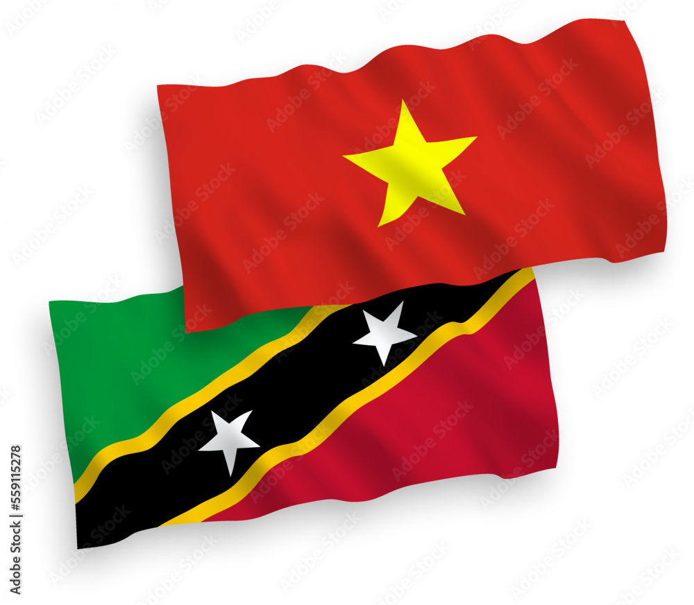 Flags of Federation of Saint Christopher and Nevis and Vietnam on a white background Flags of Federation of Saint Christopher and Nevis and Vietnam on a white background