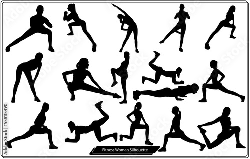 Set of Fitness woman Vector silhouettes Bundle