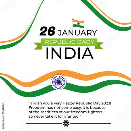 happy republic day 2023 greeting with tricolor ribbon style and indian flag social media post template
