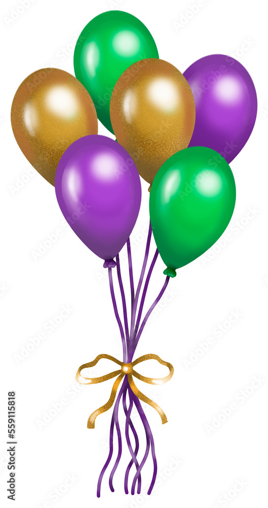 Balloons gold, purple and green Balloons gold, purple and green