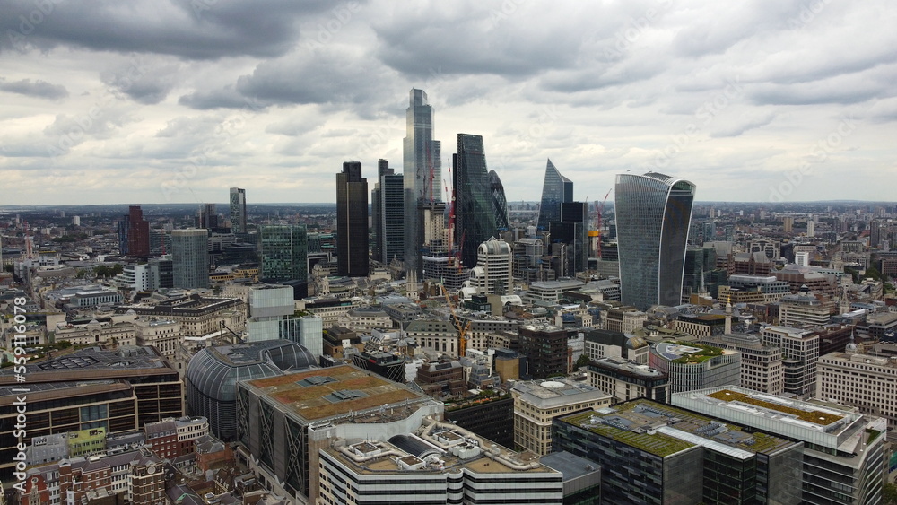 London City skyline Drone, Aerial, view from air, birds eye view,