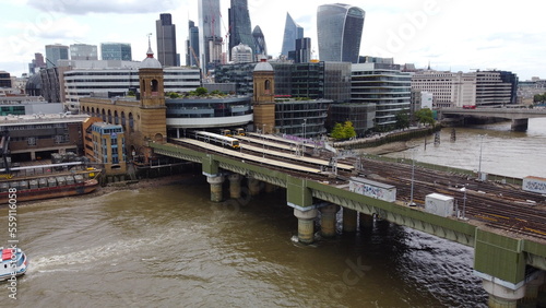 Cannon street  Railway bridge London UK Drone, Aerial, view from air, birds eye view, photo