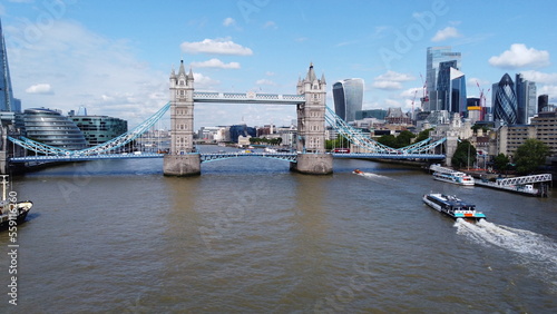 Tower bridge city of London summer Drone  Aerial  view from air  birds eye view 