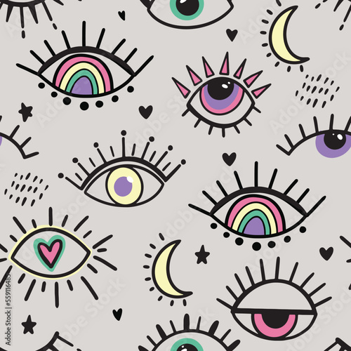 Seamless pattern with  eyes and lashes. Texture background. Wallpaper for tee...