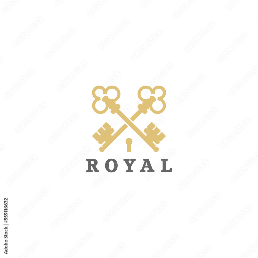 Royal gold key icon. Modern real estate logo template isolated on white background Royal gold key icon. Modern real estate logo template isolated on white background