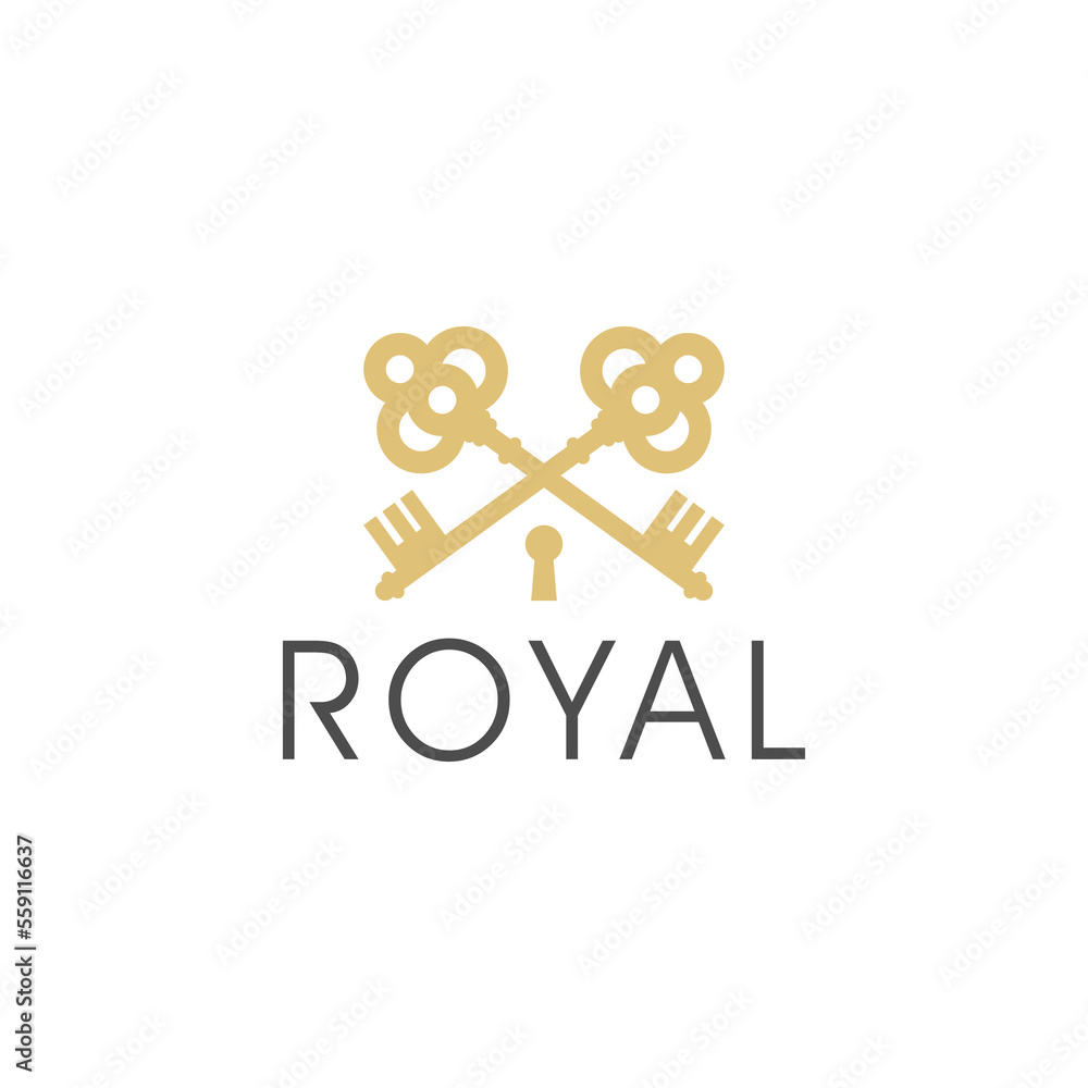 Royal gold key icon. Modern real estate logo template isolated on white background Royal gold key icon. Modern real estate logo template isolated on white background