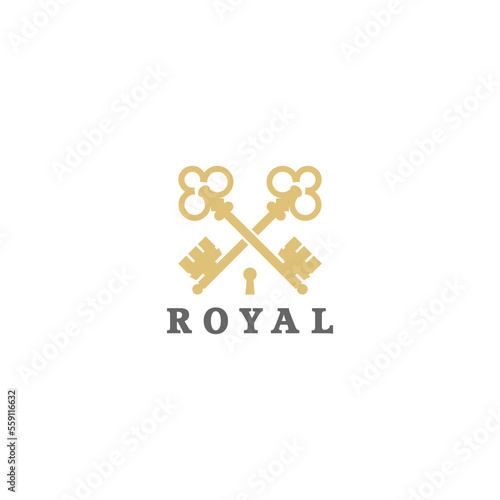 Royal gold key icon. Modern real estate logo template isolated on white background