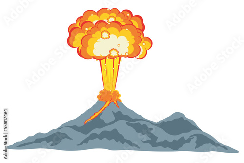 Vector illustration of an erupting volcano. Volcano erupting isolated. Volcanic natural disasters erupt with hot lava
