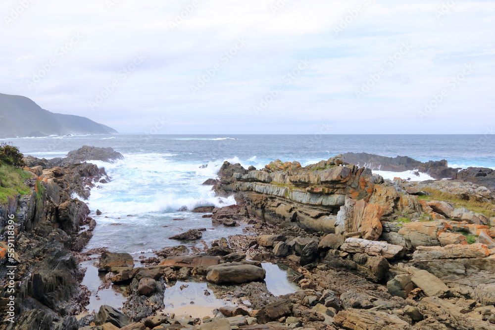 View were the Tsitsikamma Mountains meets the ocean, National Park, Garden Route, South Africa