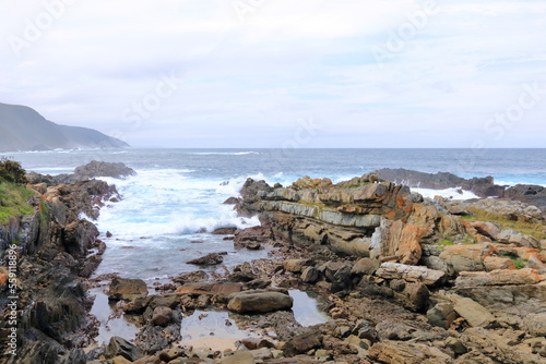 View were the Tsitsikamma Mountains meets the ocean, National Park, Garden Route, South Africa