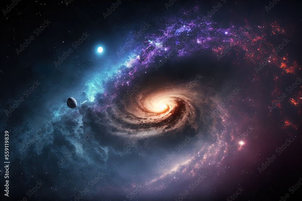 Space's Milky Way nebula and galaxies. Generative AI